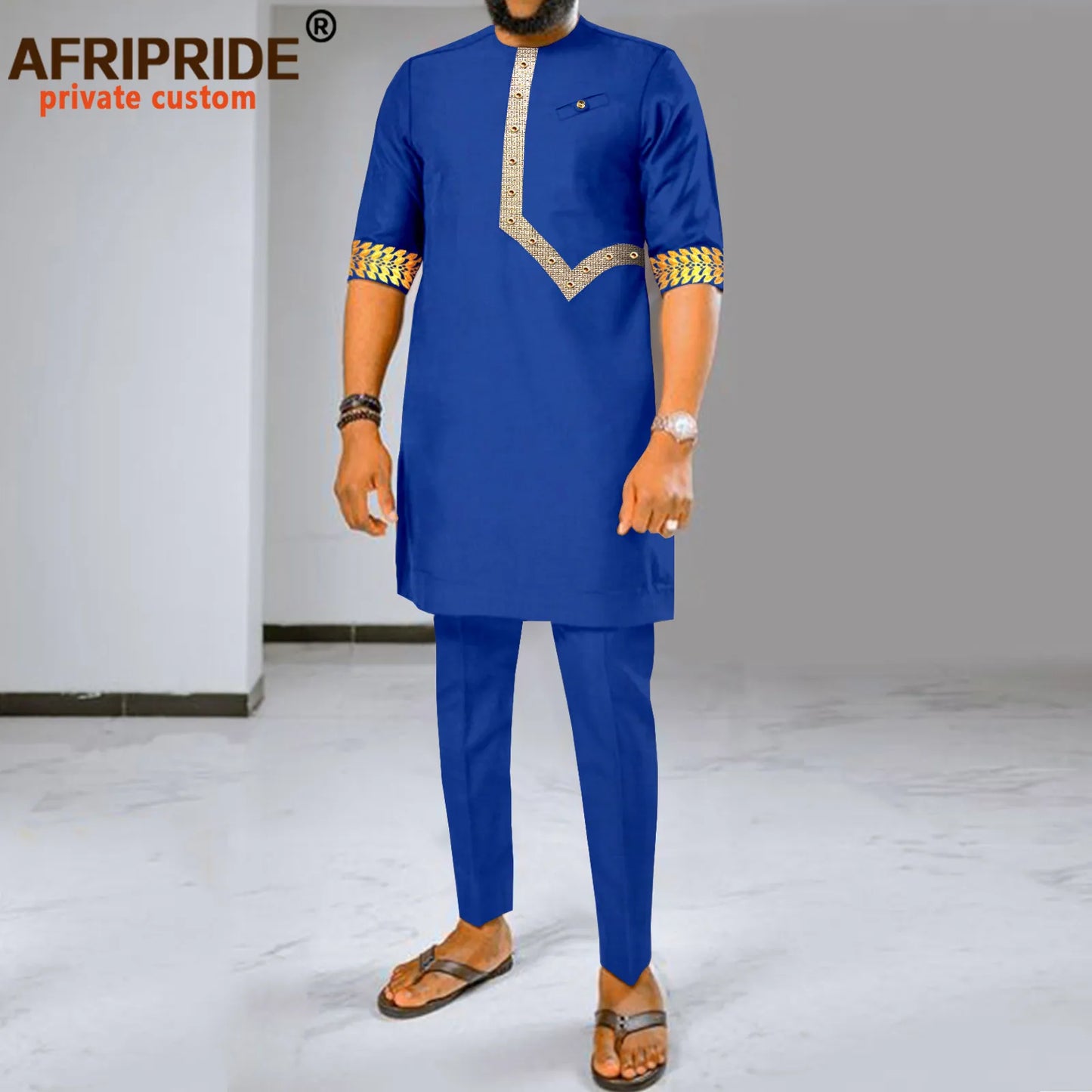 Maxy Men Tracksuit African Clothes 2 Piece Set Dashiki Embroidery Short Sleeve Shirt and Ankara Pants Set Dashiki Outfits 2416017