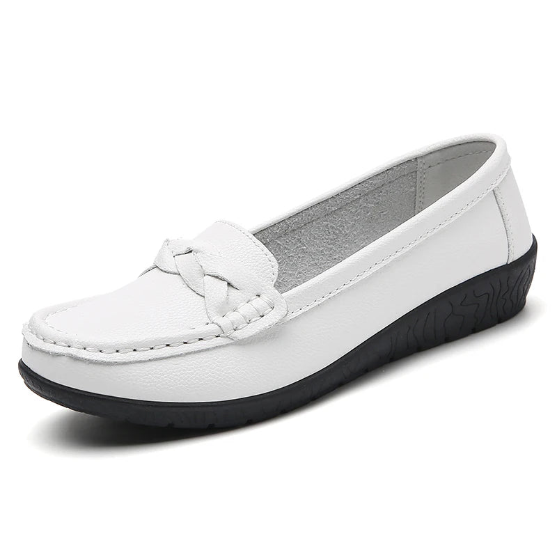 Maxy Shoes Women Slip On Casual Flats For Women's Loafer Soft Leather Zapatos De Mujer Flat Shoes Women Footwear White Shoes