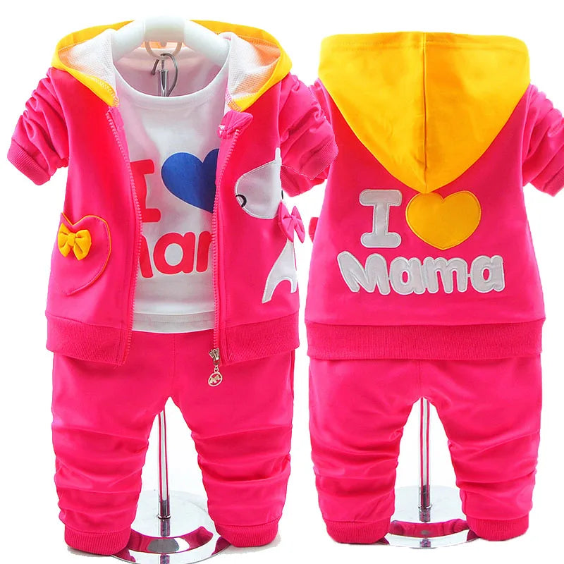 Babs 6m-3Years Spring Autumn Baby Girl Cotton Clothing Sets 3pcs Long Sleeve T Shirt Tops Denim Jacket and Pants Trousers