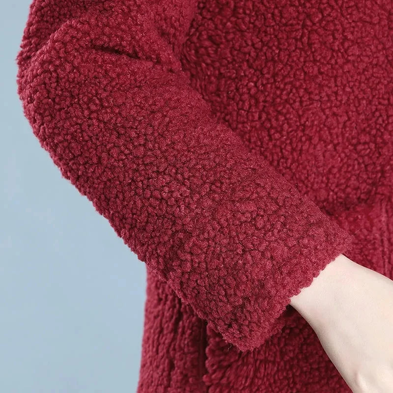 Maxy Mother Winter Warm Coat New Fashion Middle-Aged Women's Autumn Thick Velvet Jacket Thick Hooded Padded Jacket Female Button