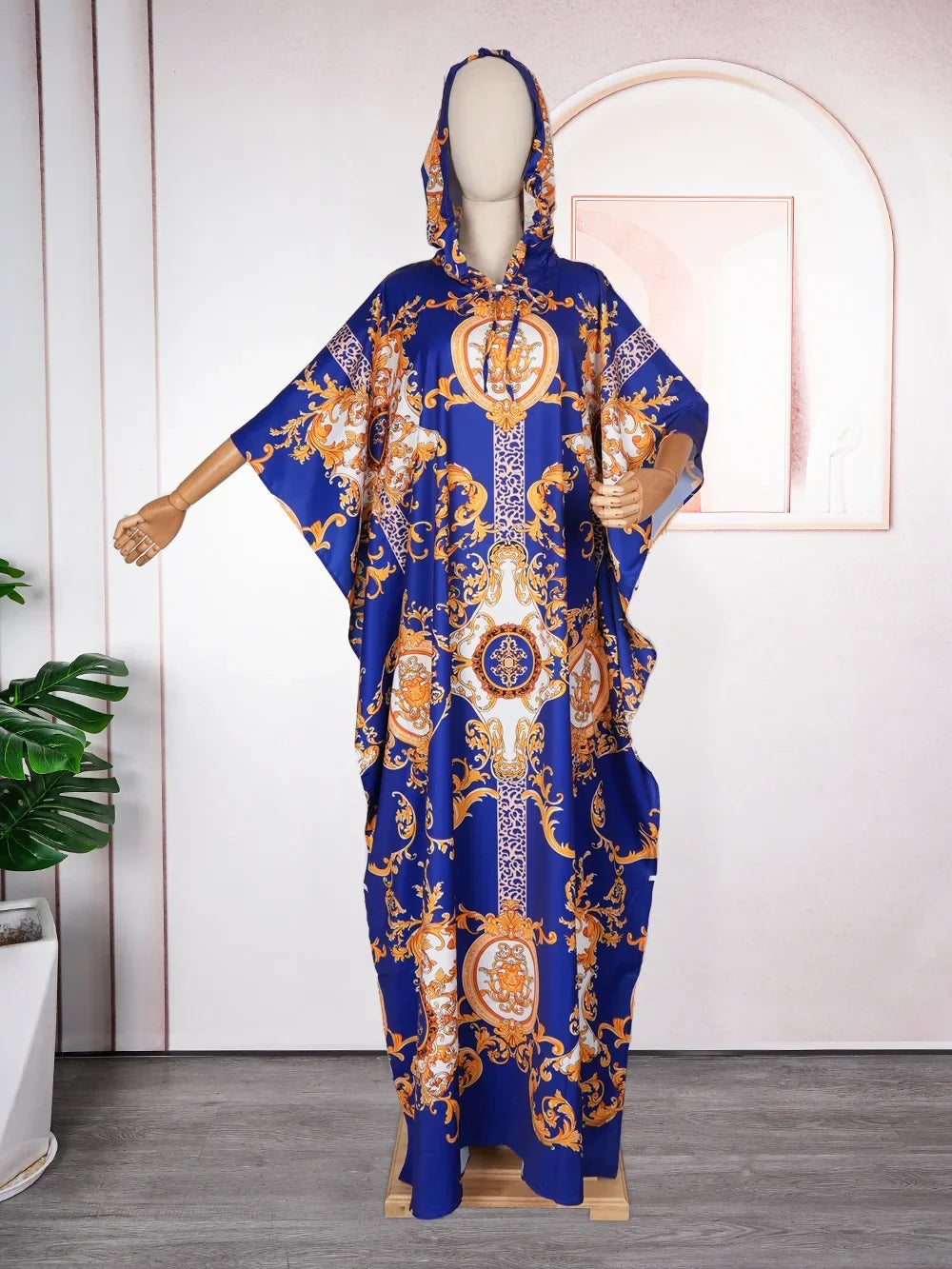 Maxy Elegant Dresses for Women Muslim Fashion Print Boubou Dashiki Ankara Outfit Evening Gown Abayas Kaftan Hooded Robe