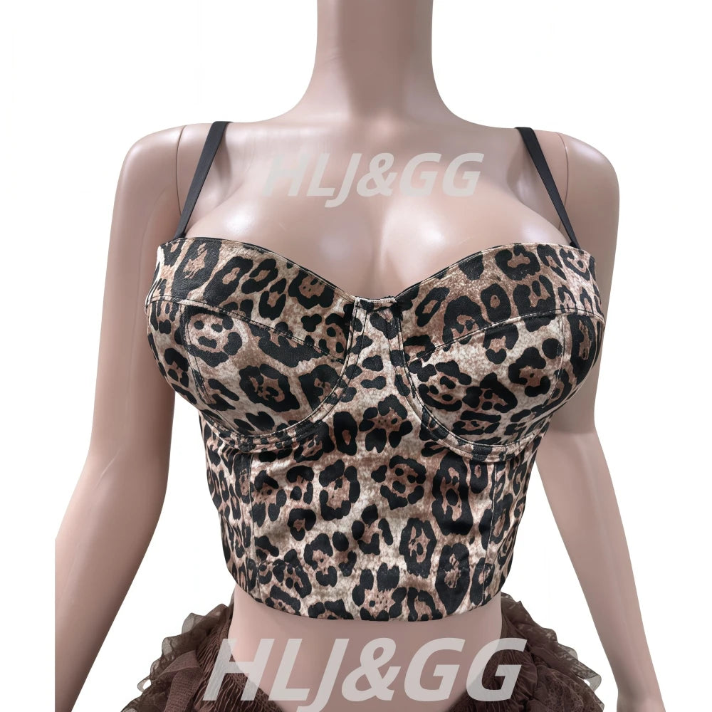 Maxy HLJ&GG Fashion Leopard Y2K Lace Ruched Skirts Shorts Two Piece Sets Women Spaghetti Strap Crop Tank Top And Mini Skirt Outfits