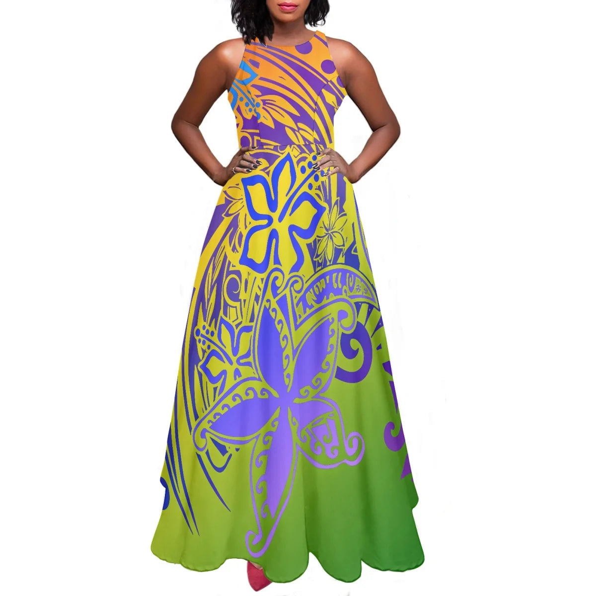 Maxy Women Dresses Fashion Polynesian Plumeria Design Sleeveless Sexy Party Dresses Female Elegant Sundress