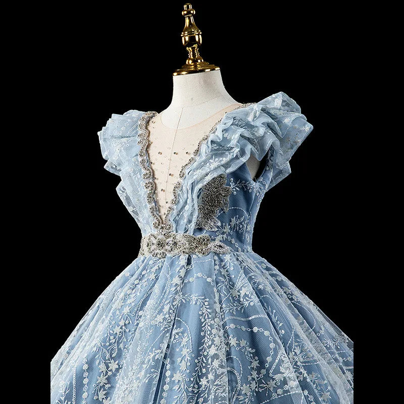 Maxy Princess Kids Pageant Evening Gowns Lace Flower Girl Sequins Dress Weddings Birthday Party Robe For Girls First Communion Dresses