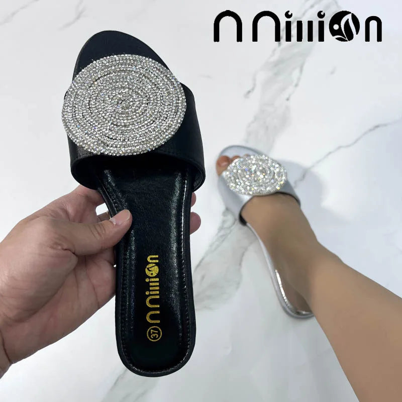 Maxy Summer New European and American Flat Bottom African Outwear Casual rhinestone Cool Slippers for Women