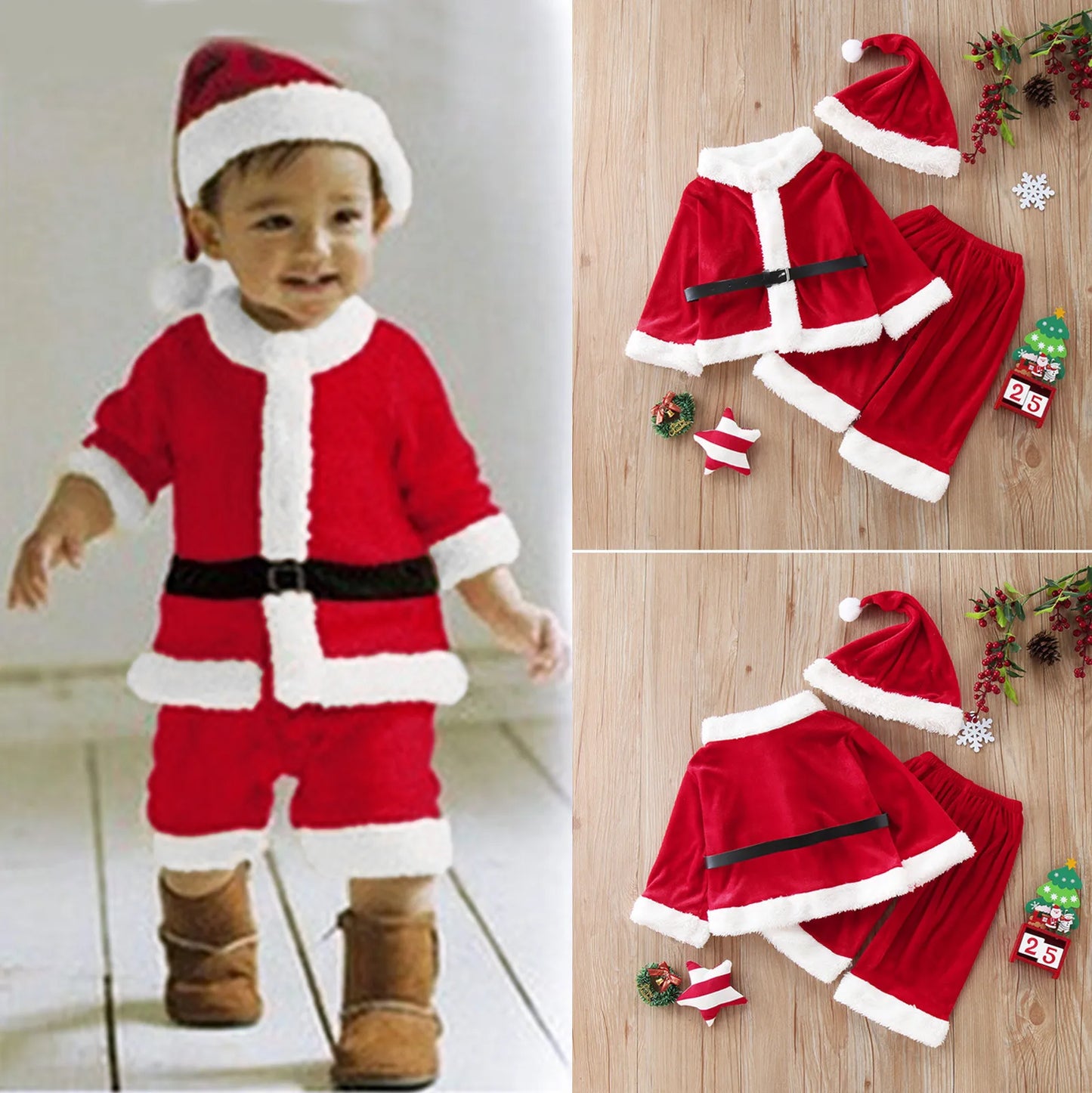 Maxy Christmas Baby Clothes Kids Santa Claus Cosplay Costume Boys Long Sleeve Clothes Toddler Cute Infant Winter Outwear Costumes