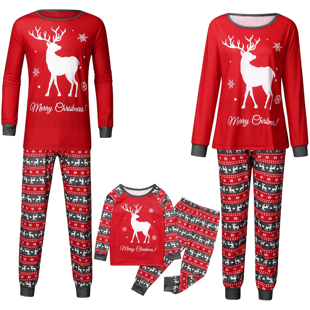 NEW Christmas Pajamas Set Family Matching Outfits Clothing Xmas Adult Kids Cute Party Nightwear  Cartoon Deer Sleepwear