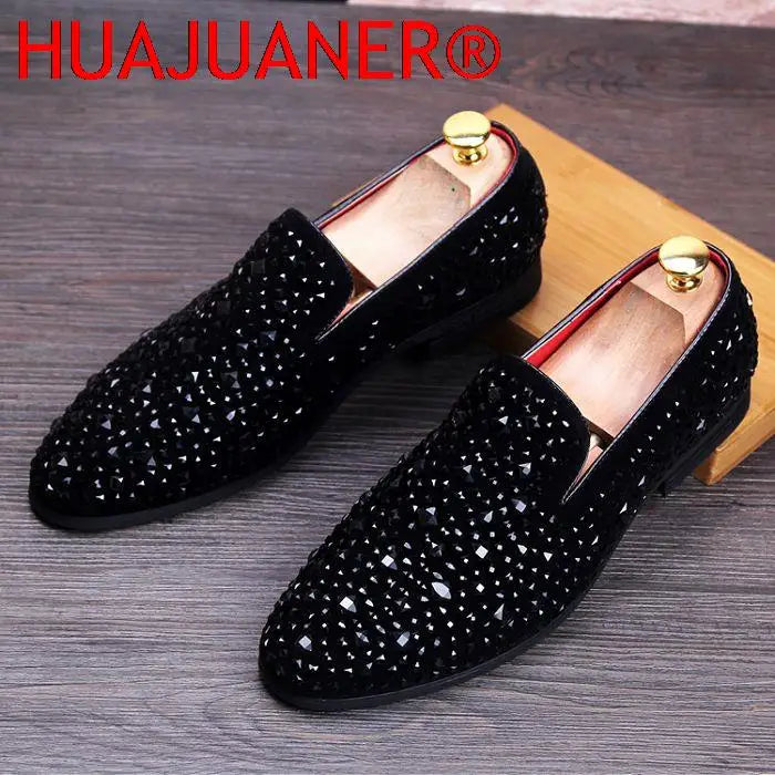 Visco Movechain Arrive Men's Genuine Leather Loafers Casual Shoes Fashion Mens Rhinestone Driving Shoes Man Flats Dress Wedding Shoes