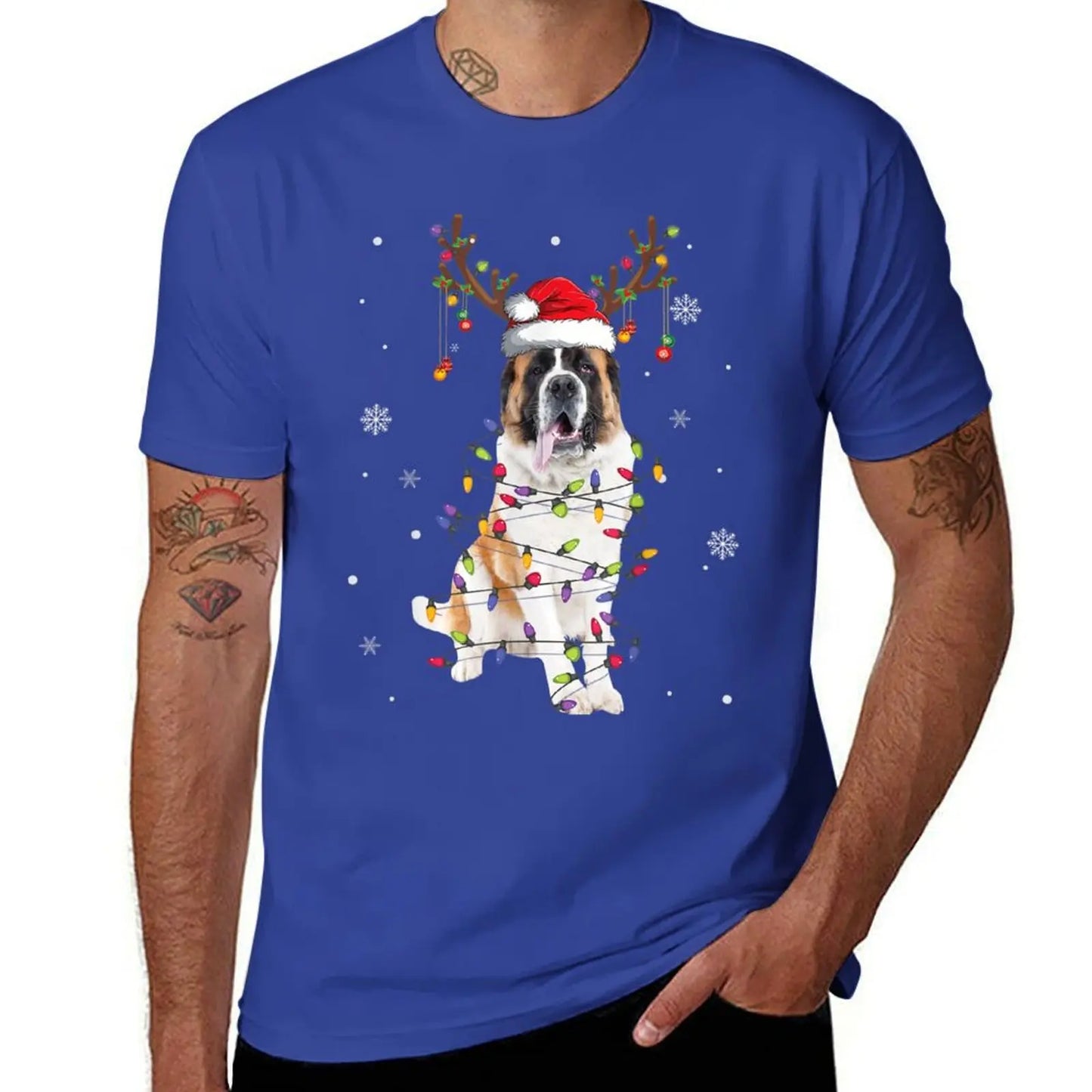 St Bernard Christmas Reindeer Santa Dog Lover Pajama T-Shirt korean fashion quick-drying summer clothes tees clothes for men