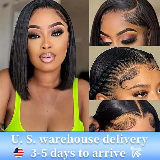 Wear And Go Glueless Wigs Human Hair Bob Straight Pre Cut Lace Front Wigs Human Hair Upgraded No Glue Lace Front Wigs For Women