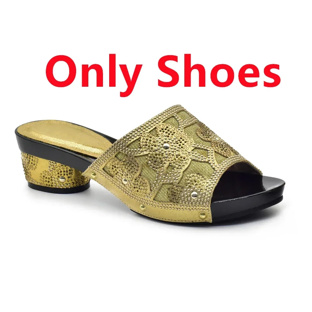 Maxy Silver African Matching Shoes and Bags Italian In Women Italian Shoes and Bags To Match Shoes with Bag Set Decorated with Stone