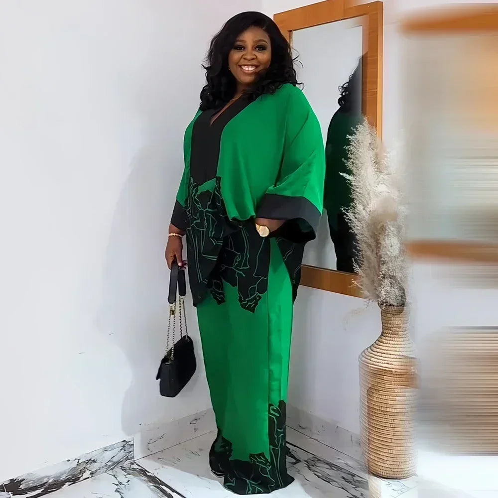 Maxy Two Piece Set Clothes for Women African Print Dresses Vacation Outfits Tops Pants Suit Dashiki Ankara Turkey Gown Plus Size