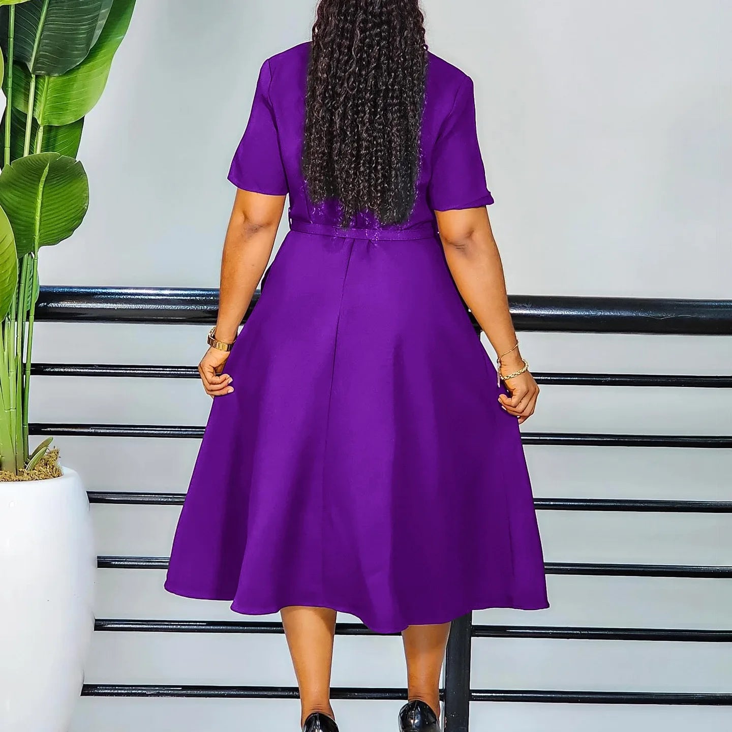 Maxy Elegant Dresses Woman Luxury V Neck Short Sleeve Solid A Line Mid Calf African Wedding Party Birthday Wear Dress Midi Robes