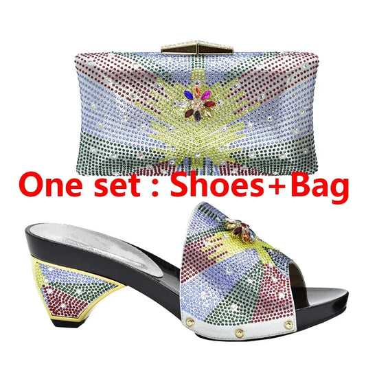 New Arrival Max Shoes and Bag Set Decorated with Rhinestone High Quality African Women Wedding Shoes and Bag Set Party Shoes