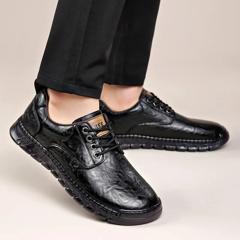 Visco Solid Color Big Size Men's Business Casual Leather Shoes Spring Autumn Lace New Designer Shoes for Men