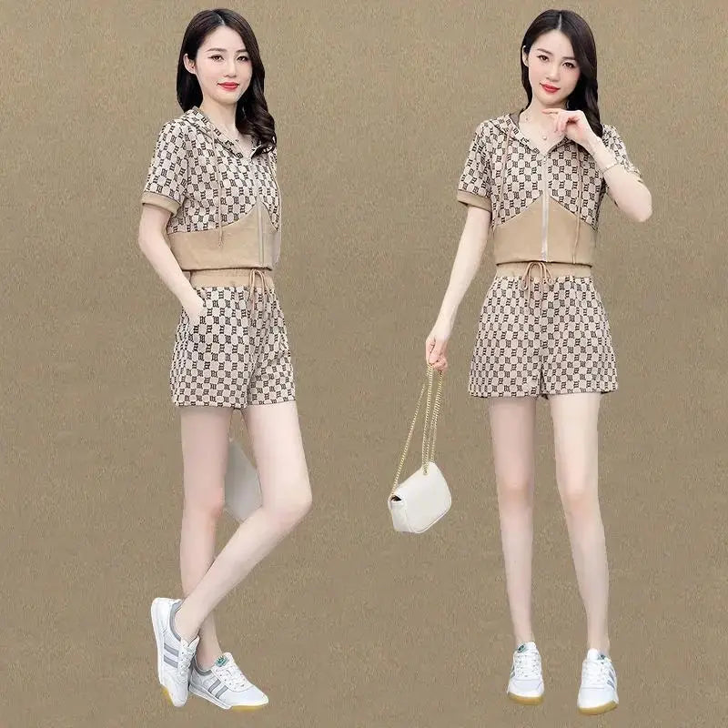 Babs Fashion Suit Women's Summer New Korean Large Casual Short-sleeved Shorts Two-piece Women's Shorts Set Tracksuit Two Piece Set