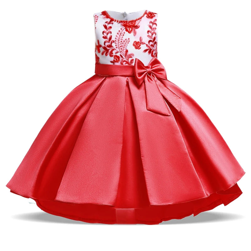 Maxy Princess Summer Bow Embroidery Kids Party Dress for Girl Child Costumes Elegant Tailing Flower Wedding Princess Dresses Vestidos 3-10 Yrs