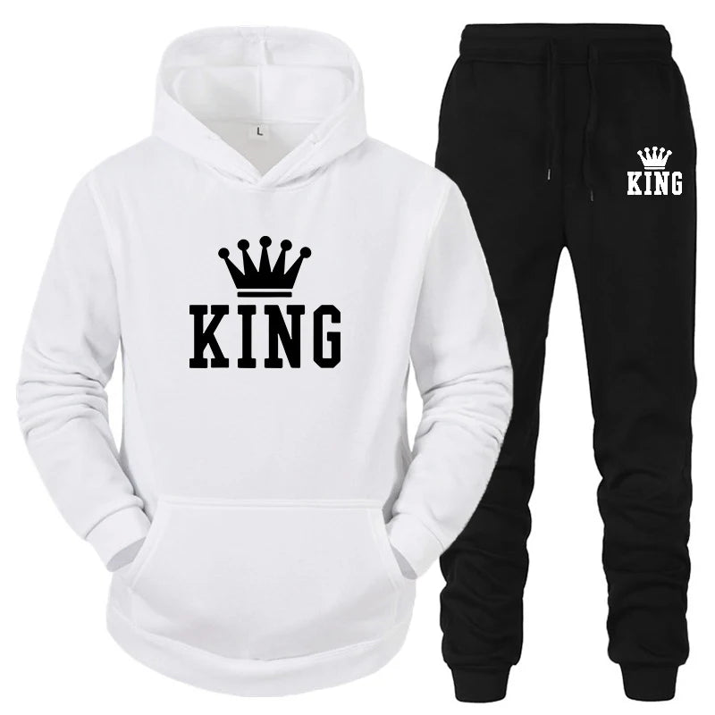 Maxy Hot Sale Couple Fashion Tracksuit King Queen Hoodies and Sweatpants High Quality Men Women Daily Casual Sports Jogging Suit