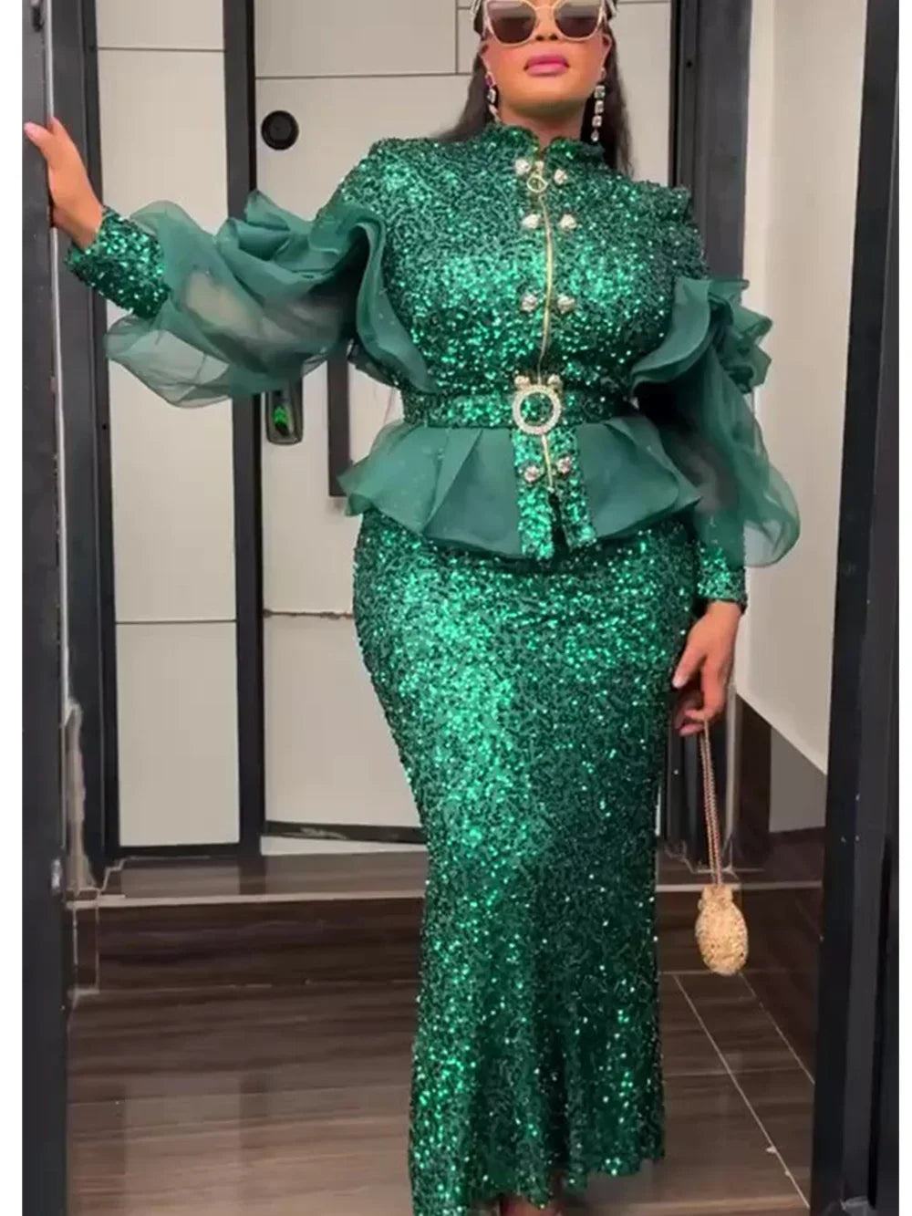 Amay Clothes for Women 2 PCS Sets Tops and Skirts Suits Dashiki Ankara Turkey Sequin Outfit Plus Size Wedding Party Dresses