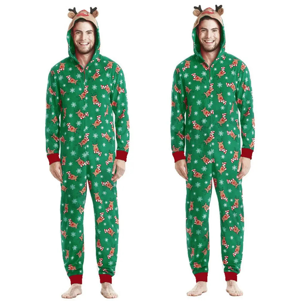 Max Christmas Pajamas Set One-Piece Zip-Front Romper with Antler Hood For Family PJs Sets Family Matching Kid Adult Xmas Sleepwear