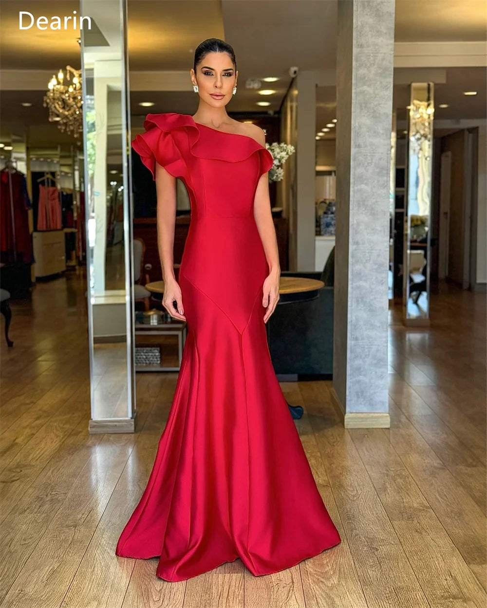 Maxy Customized Saudi Arabia Dearin One Shoulder Trumpet Floor Length Skirts Contoured Draped Sleeveless Bespoke Occasion Dresses Eve