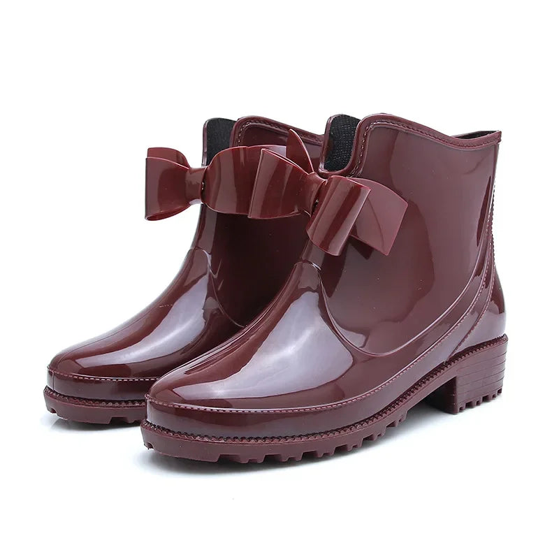 Amay New Fashion Women Rain Boots Fashion Non-Slip Women's Water Shoes Flat Bottom Women Velvet Short Tube Warm Overshoes2021