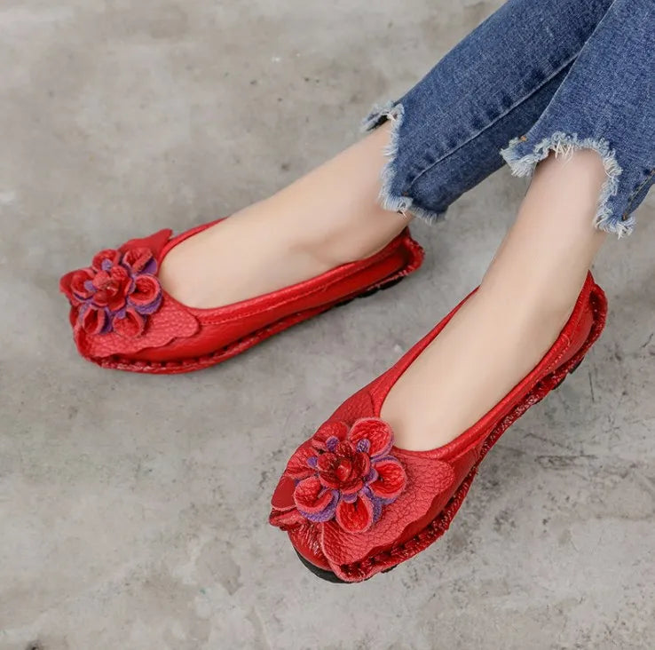 Maxy Women Flats Handmade Casual Women Shoes Woman Flower Genuine Leather Flat Shoes Ballet Flats Women Slip on Loafers