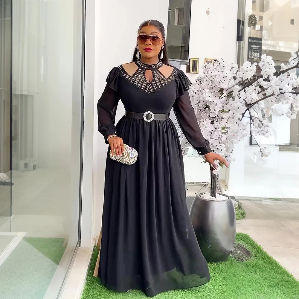 Amay Plus Size Evening Dresses for Women Luxury Diamonds Wedding Party Gown Ankara Dashiki Clothing Turkey Kaftan Robe