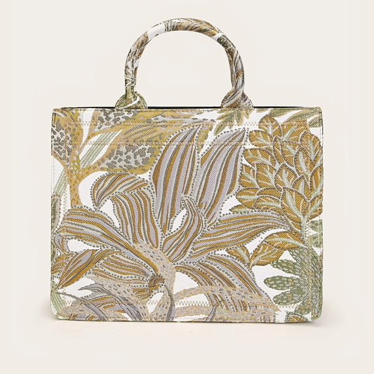 Maxy Stylish Floral Pattern Tote Handbag, Trendy Satchel, Large-capacity Bag With ZIPPER