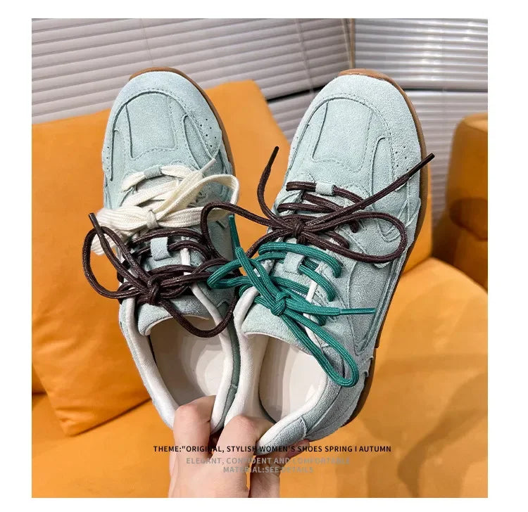 Maxy Autumn Women Genuine Leather Casual Sport Shoes Girl Flat Shoes Comfortable Lace-up Sneaker