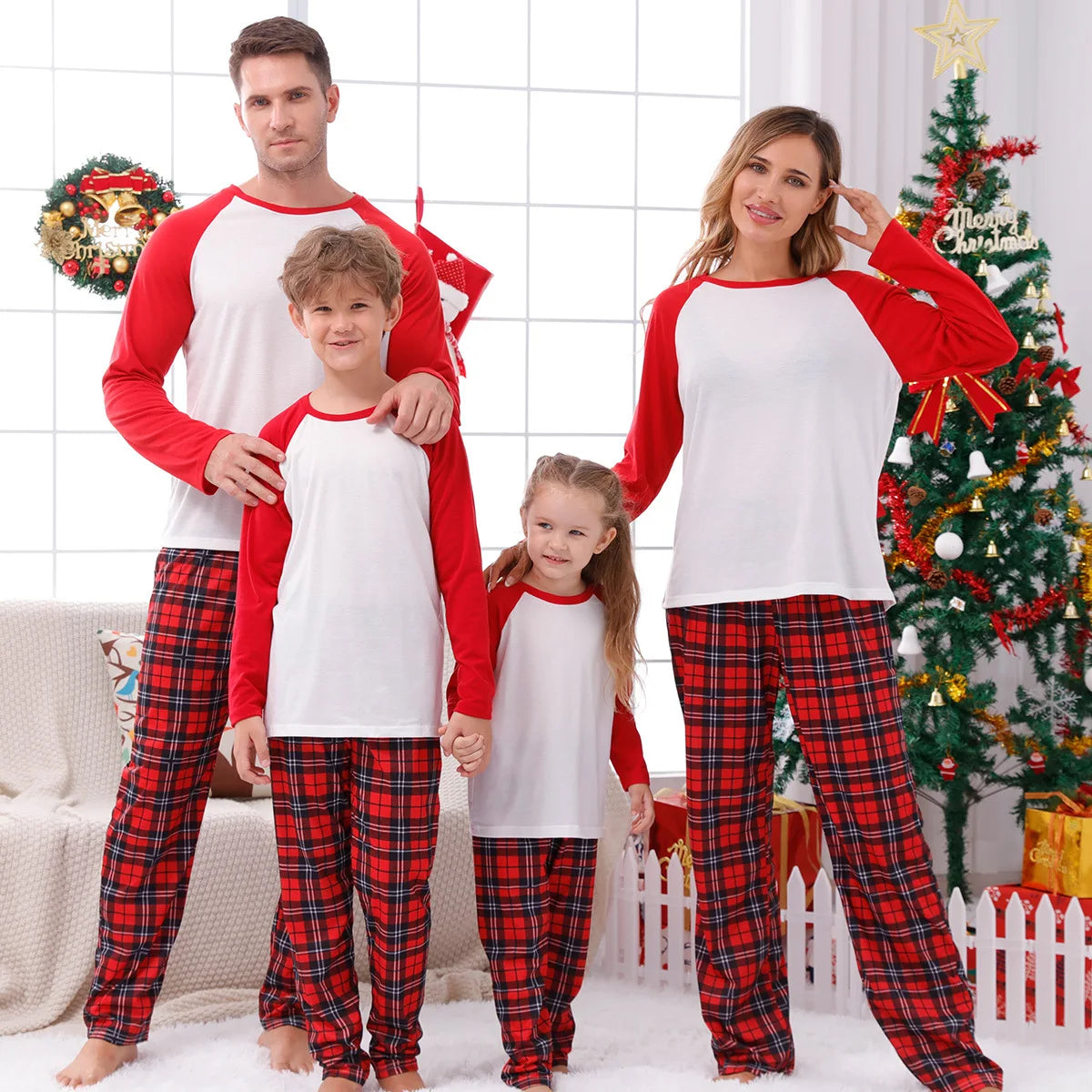 Maxy New Year Clothes Christmas Family Matching Outfits Mom Dad Kids Pajamas Set DIY Blank 2 Pieces Clothing Sets Xmas Look Pjs