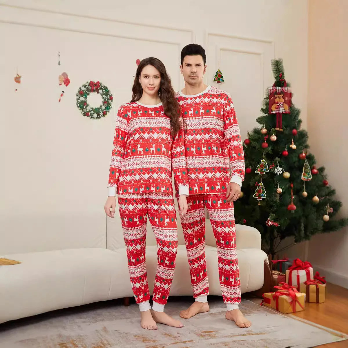 European and American printed Christmas family suit Spring Festival family dress Christmas family dress elk print pajamas pants