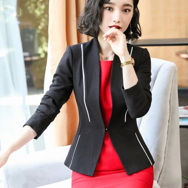 Maxy White Women Formal Dress Suit Ladies Elegant Business Office Wear Blazer Suits Long Sleeve Blazer Jacket Dresses Plus Size