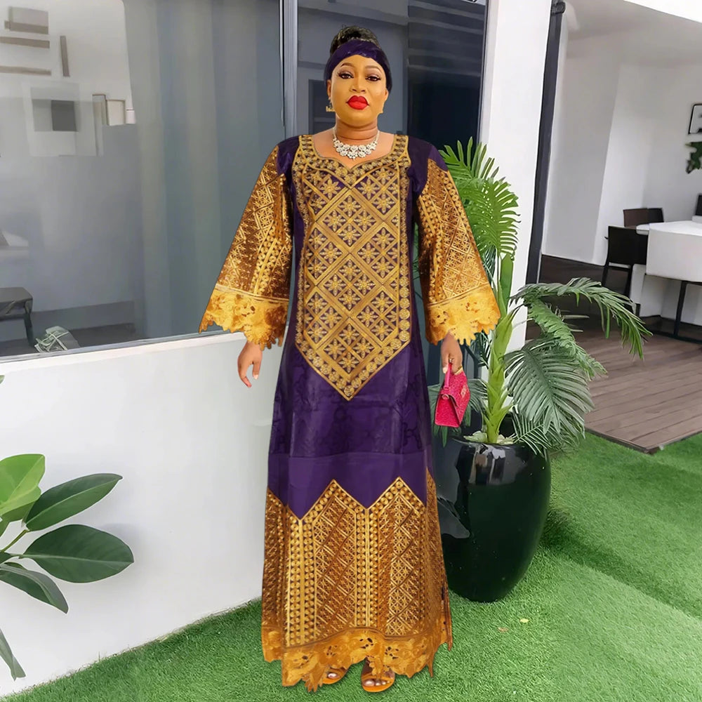 Maxy H&D Women Traditional African Dresses Bazin High Quality Embroidery Dresses White Traditional Dress for Wedding Party Occasions