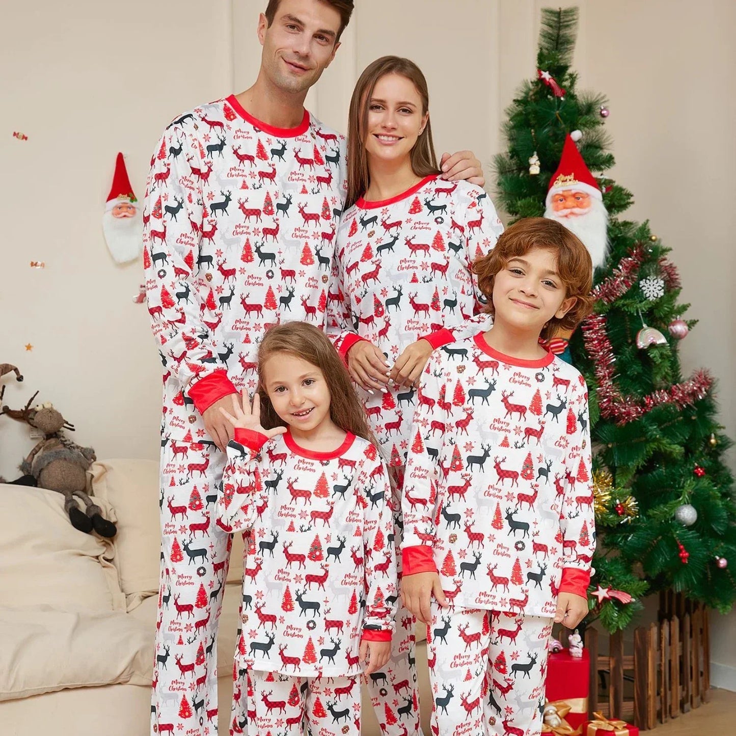 Christmas Family Matching Pajamas Adult Kid Baby Mommy and Me Tops + Pants 2PCS Xmas Sleepwear Pyjamas Dog Clothes