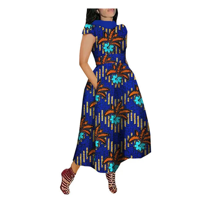 Maxy African Maxy Dress for Women Private Custom V-Back Short Sleeve Turn-down Collar Plus Size Casual Dress Ankara Attire Party Prom