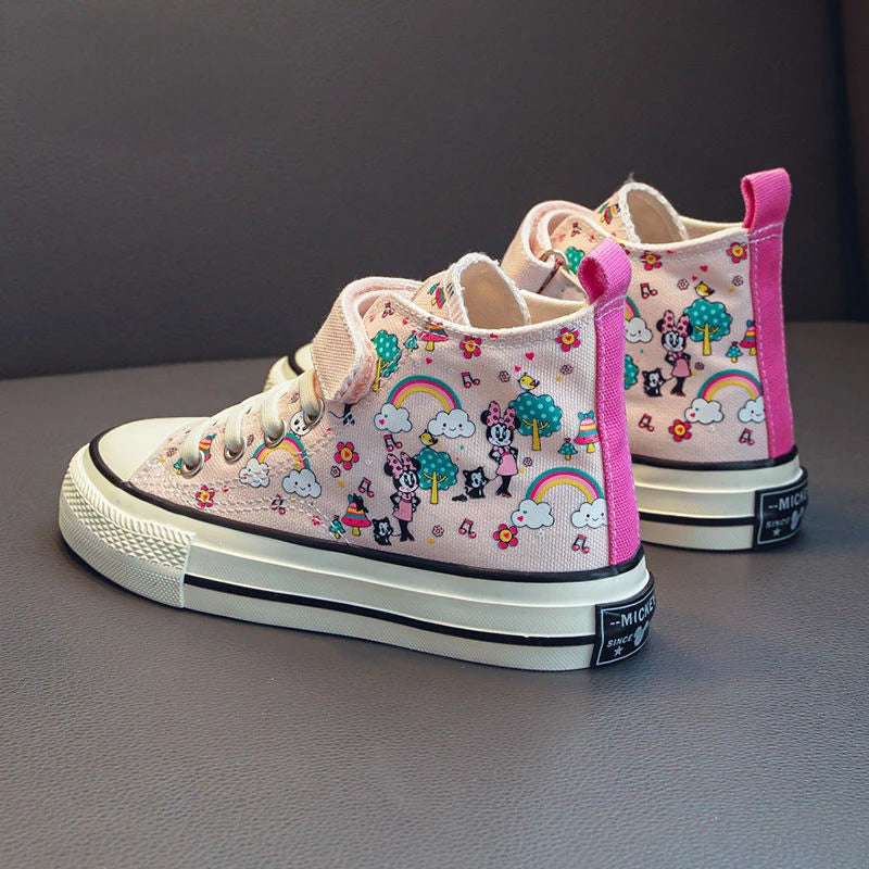 Maxy Minnie Mouse High-Top Canvas Shoes Children's Casual Basketball Running Sneakers Middle and Big Children's Sneakers