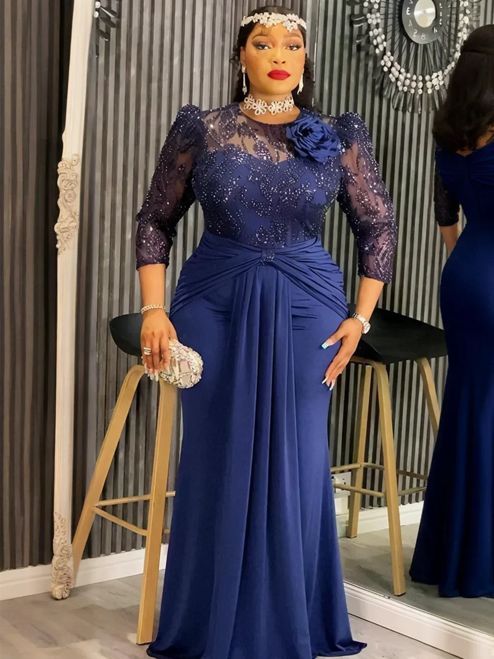 Maxy Plus Size African Party Dresses for Women Dashiki Sequin Sexy Bodycon Long Dress Elegant Outfits Muslim Wedding Evening Gowns