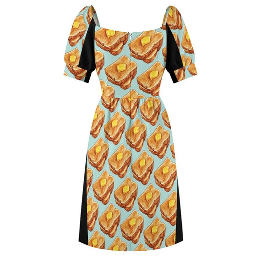 Maxy Buttered Toast Pattern Short-Sleeved Dress Clothing female summer dress women chic and elegant woman dress
