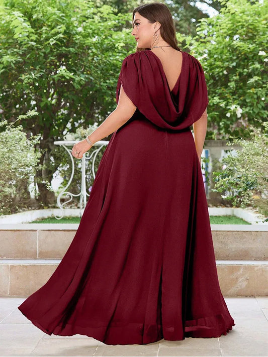Maxy Plus Size V Neck Chiffon Yellow Floor Floor Bridesmaid Luxury Dress 4XL 5XL Big Size Shiny Chiffon Banquet Evening Dress Women