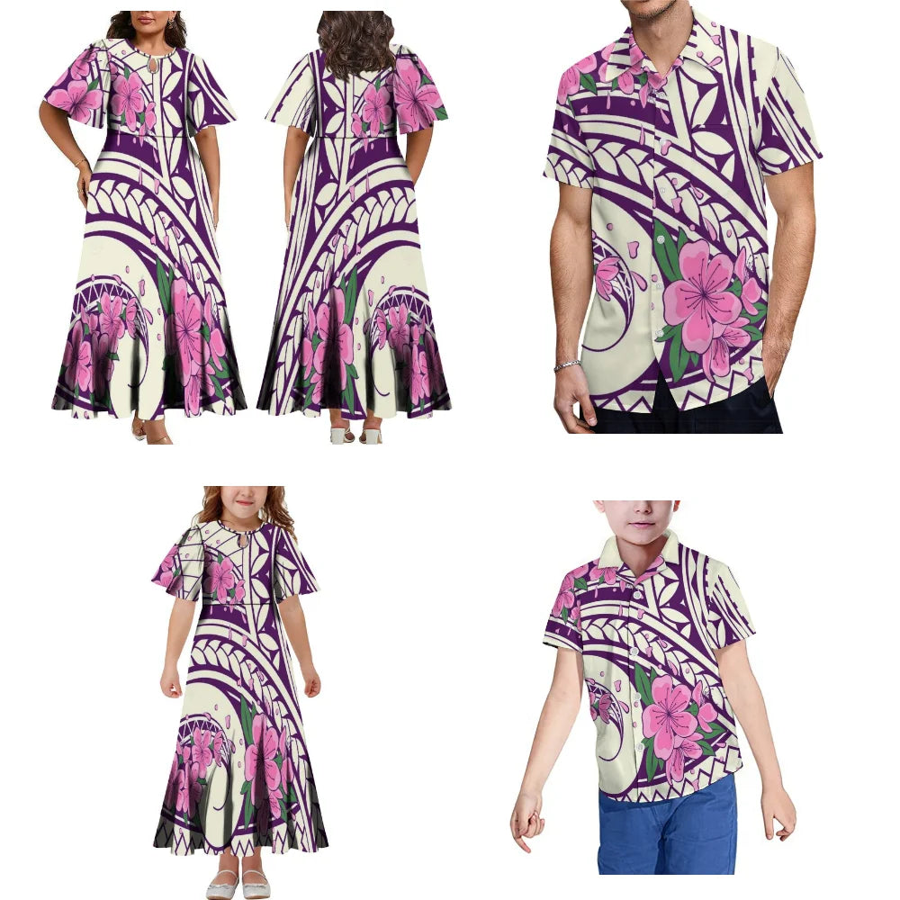 Samoa Club Custom Women'S Dress Polynesian Family Party Suit Mother Daughter Father Son Custom Dress Shirt 2024 New Model