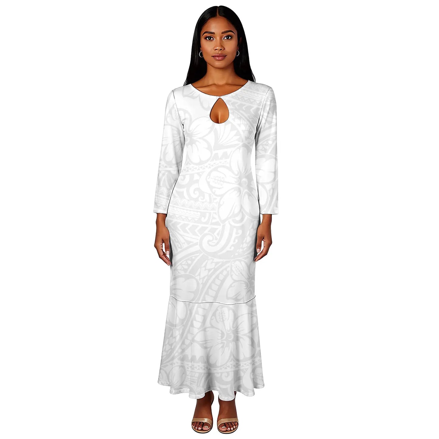 Maxy New White Elegant Polynesian Samoa Tribal Print Trumpet Fishtail Dress Custom Ladies Casual Evening Dresses