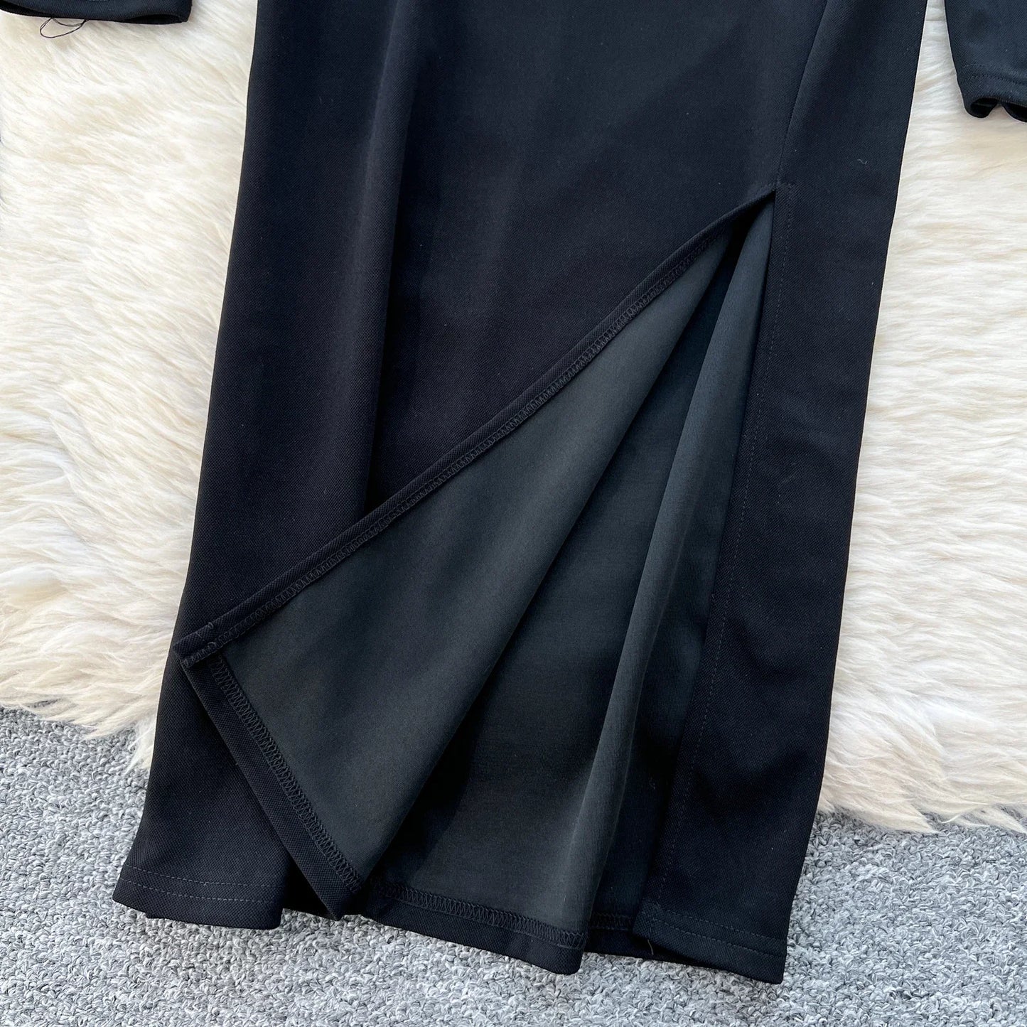 Maxy Vintage Stand Collar Elegant Long Sleeve Chic Hollow Out Embroidered Bead Slim Split Dresses Evening High Street Autumn Clothing