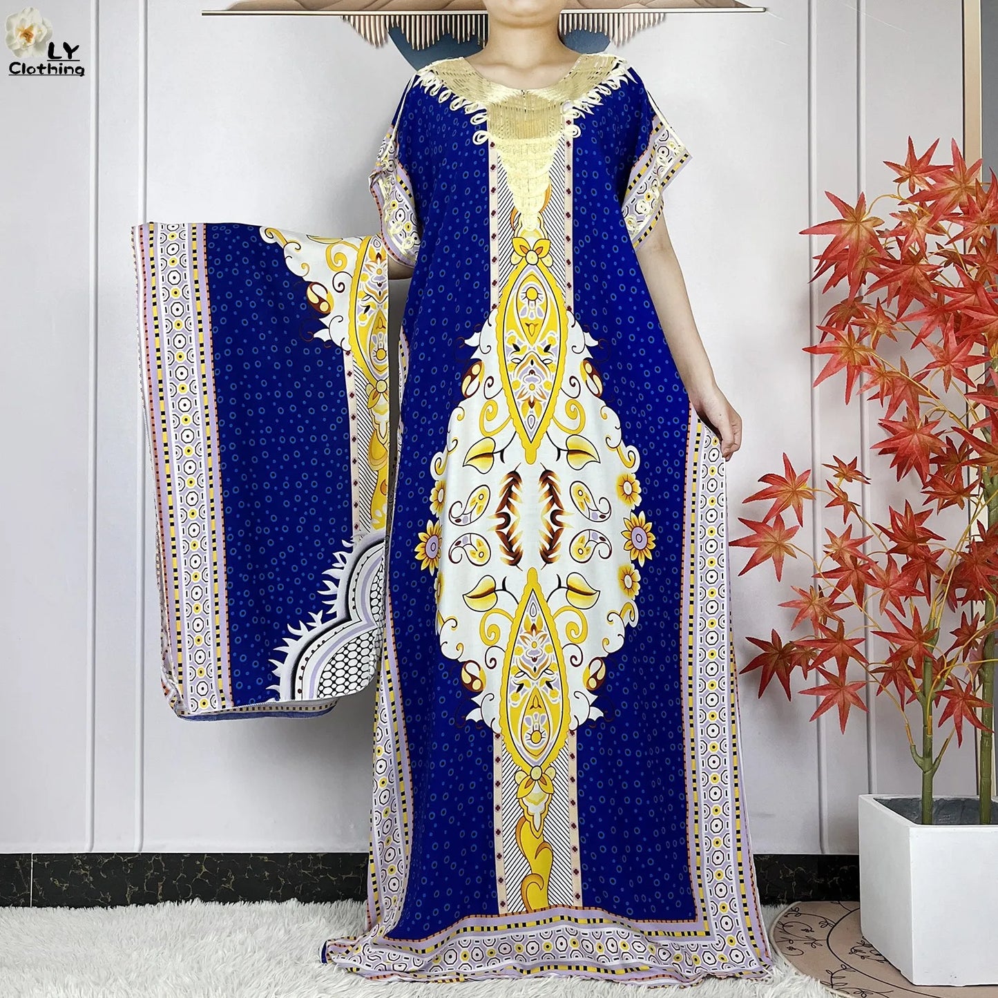 Maxy Summer Short Sleeve Casual Loose Dress New Muslim Women's 100% Cotton African Dashiki Print Maxy Elegant Ladies Dresses