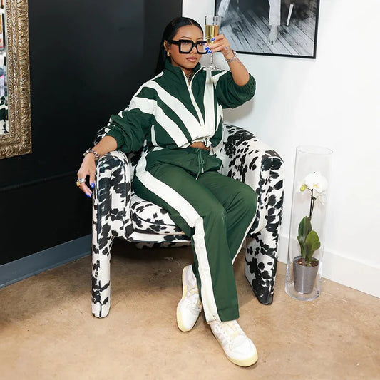 Casual Womens Set Zipper Jacket and Jogger High Waist Flared Pant Suit 2025 Fall Street Fashion Tracksuit Gym 2 Two Piece Sets