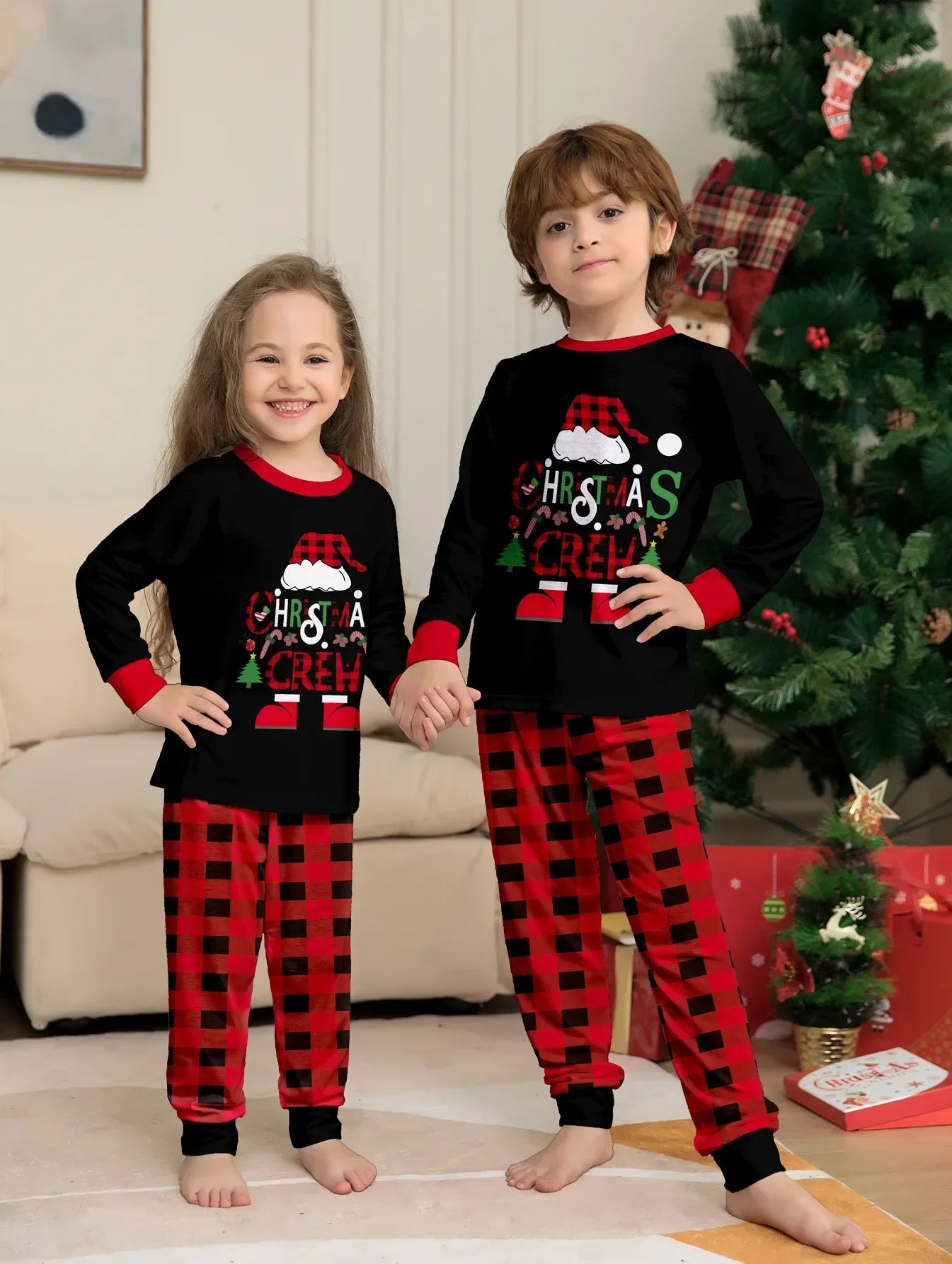 Xmas Look Toddler Boys Girls Pajamas Set Cartoon Print 2 Piecers Suit Sleepwear Christmas Matching Clothing Set Baby Romper Pjs