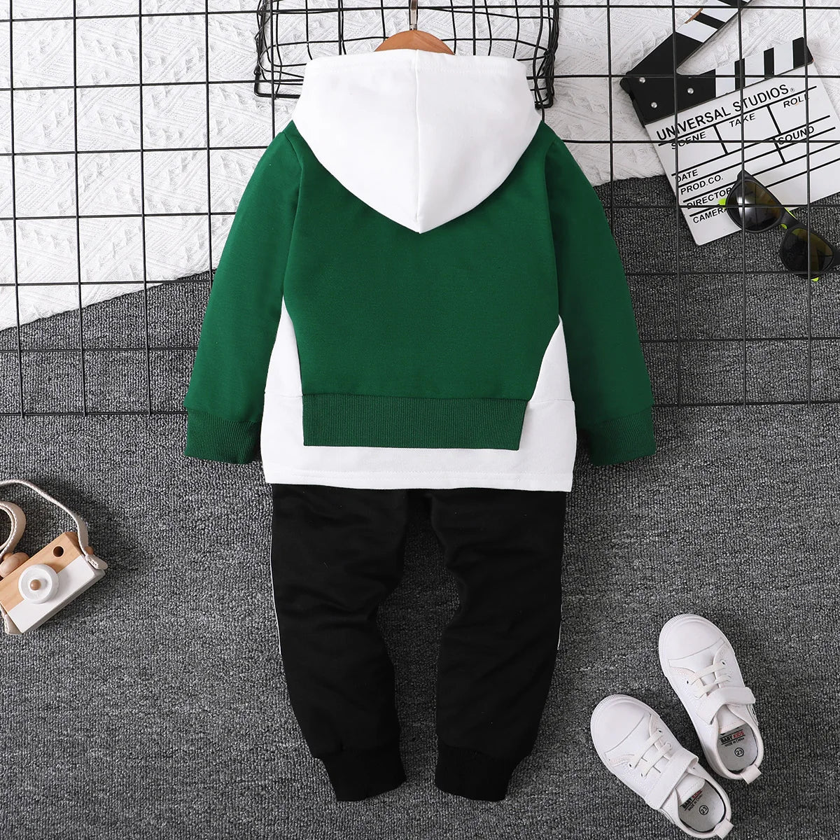 Visco Pat Pat 2pcs Toddler Boy Trendy Faux-two Letter Print Hoodie Sweatshirt and Elasticized Pants Set