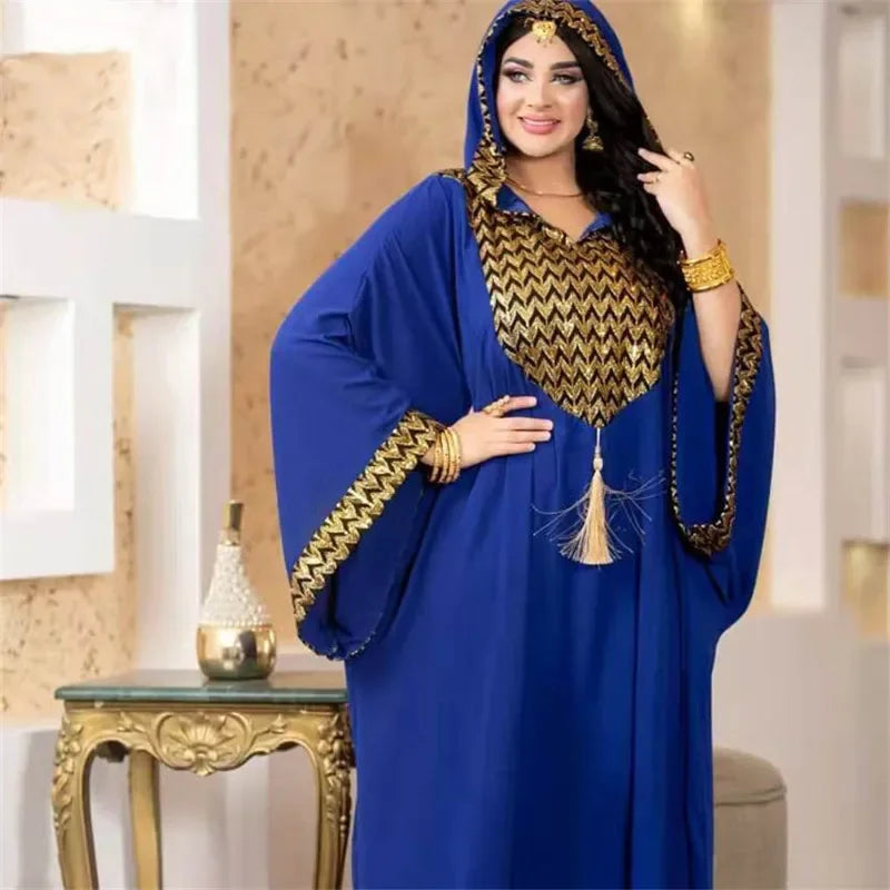 Amay Muslim Kaftan Abaya Dress Women Dubai Abayas Luxury Evening Gown Elegant Hooded Dress Plus Size Boubou Djellaba Femme