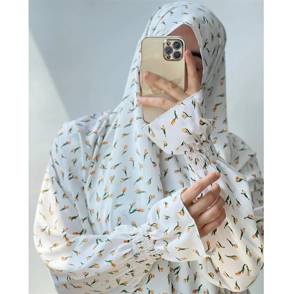 Maxy Prayer Dress Women Ramadan Islamic Clothing Formal Print Muslim Garment Hooded Dubai Turkey Namaz Long Jurken Abaya Hijab Gown
