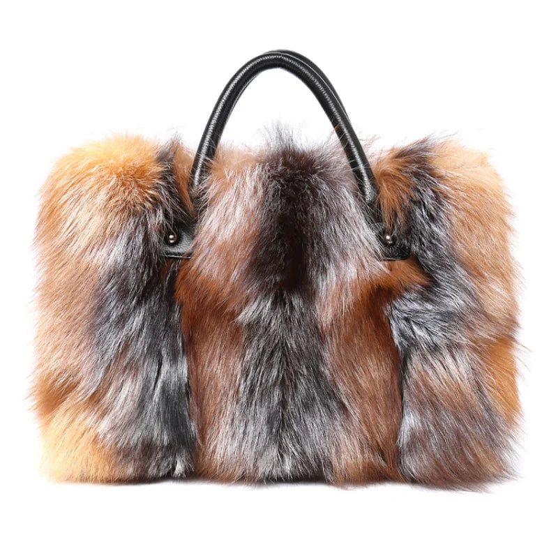 Maxy Real Fox Fur Large Size Bag Plush Ladies Crossbody Bags Designer Luxury Handbags Fluffy Tote Bag Women's Furry High End Big Bag
